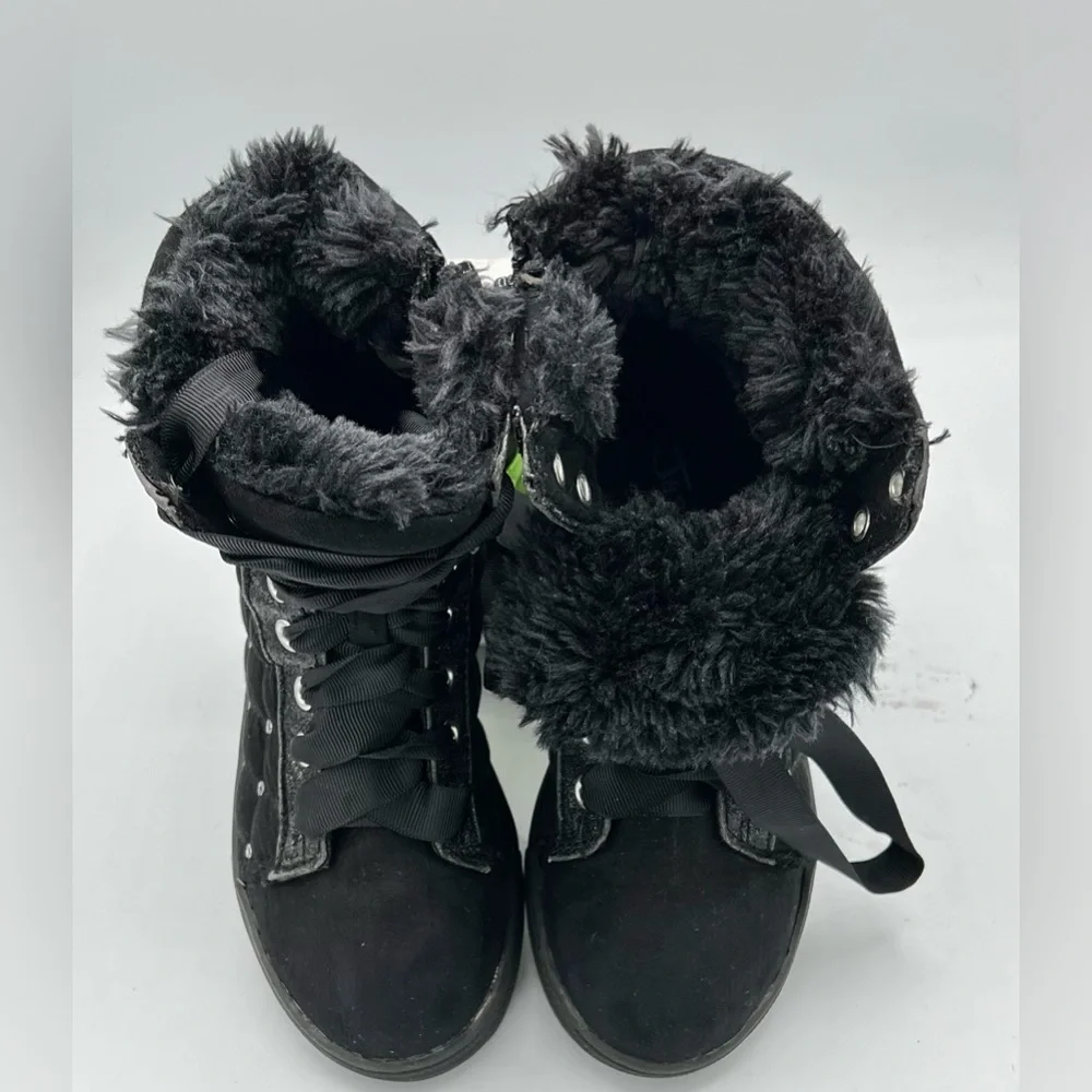 🌺Justice Girl’s Glitter and Fuzzy Black Booties 🌸🌺